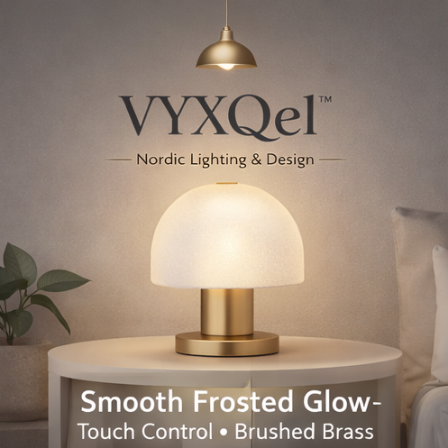 VYXQelβ’ Nordic Dome Glass Table Lamp β Minimalist Brass Bedside Lamp, Soft Ambient Lighting, Modern Scandinavian Home Decor