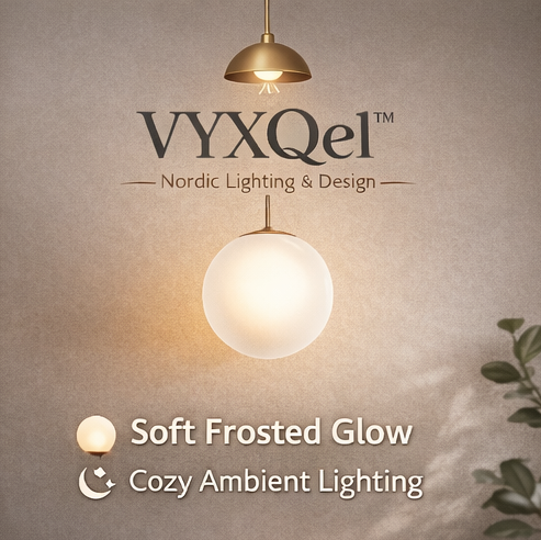 VYXQelโข Glass Orb Pendant Lamp โ Frosted Globe Hanging Light, Soft Ambient Ceiling Fixture, Scandinavian Modern Lighting