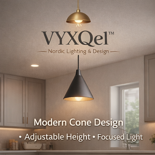 VYXQel™ Nordic Cone Pendant Light – Minimalist Metal Hanging Lamp, Matte Finish Ceiling Light, Scandinavian Kitchen Island Lighting