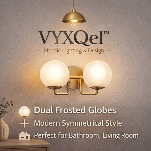 VYXQel™ Dual Globe Wall Light – Modern Nordic Glass Sconce, Frosted Orb Lighting, Luxury Bathroom & Living Room Fixture