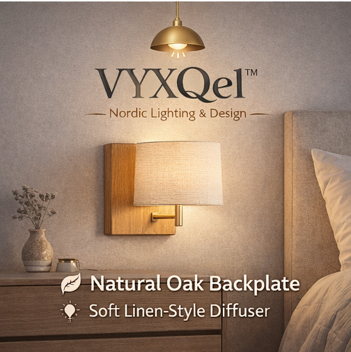 VYXQel™ Wooden Backplate Wall Lamp – Scandinavian Wood Accent Sconce, Warm Ambient Lighting, Minimalist Home Fixture