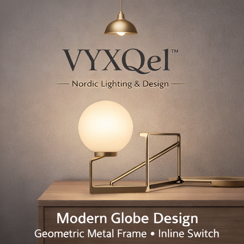 VYXQel™ Globe Balance Table Lamp – Modern Nordic Orb Lamp, Metal Frame Bedside Light, Soft Ambient Glow